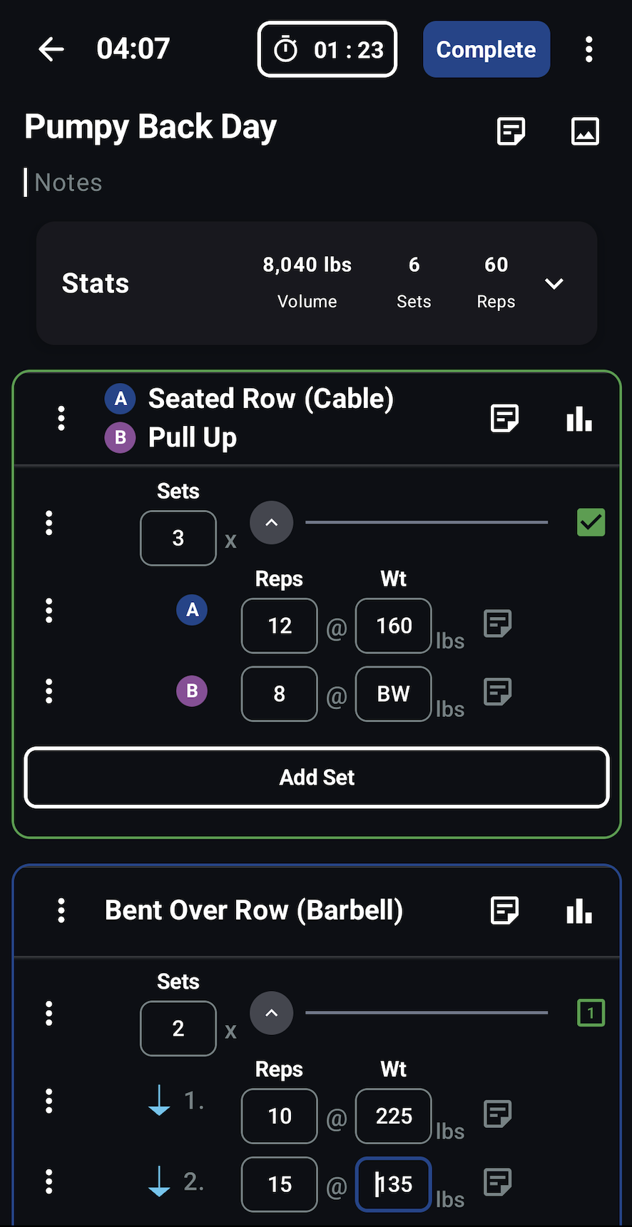 Advanced Workout Sets Interface